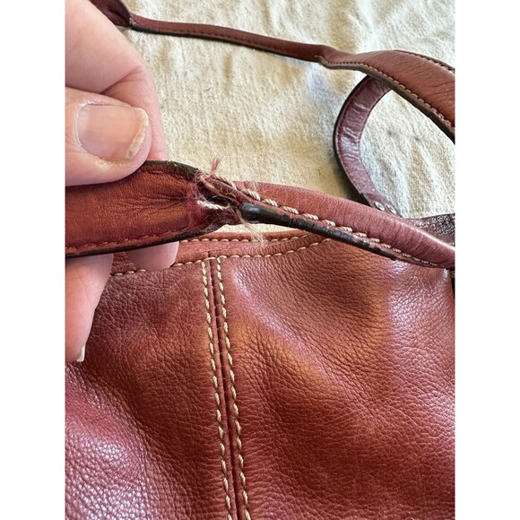 Fossil Red Leather Bag Shoulder Tote Satchel Handbag Pockets - Picture 2 of 11